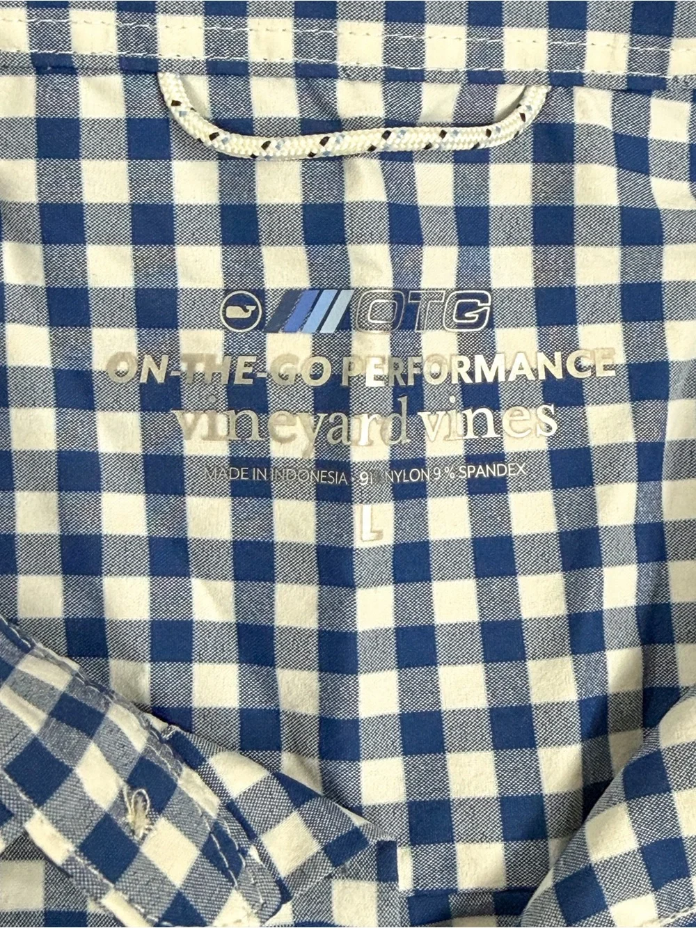 Vineyard Vines OTG Performance Gingham Button Down Shirt Men L Navy Blue Preppy - Picture 3 of 6